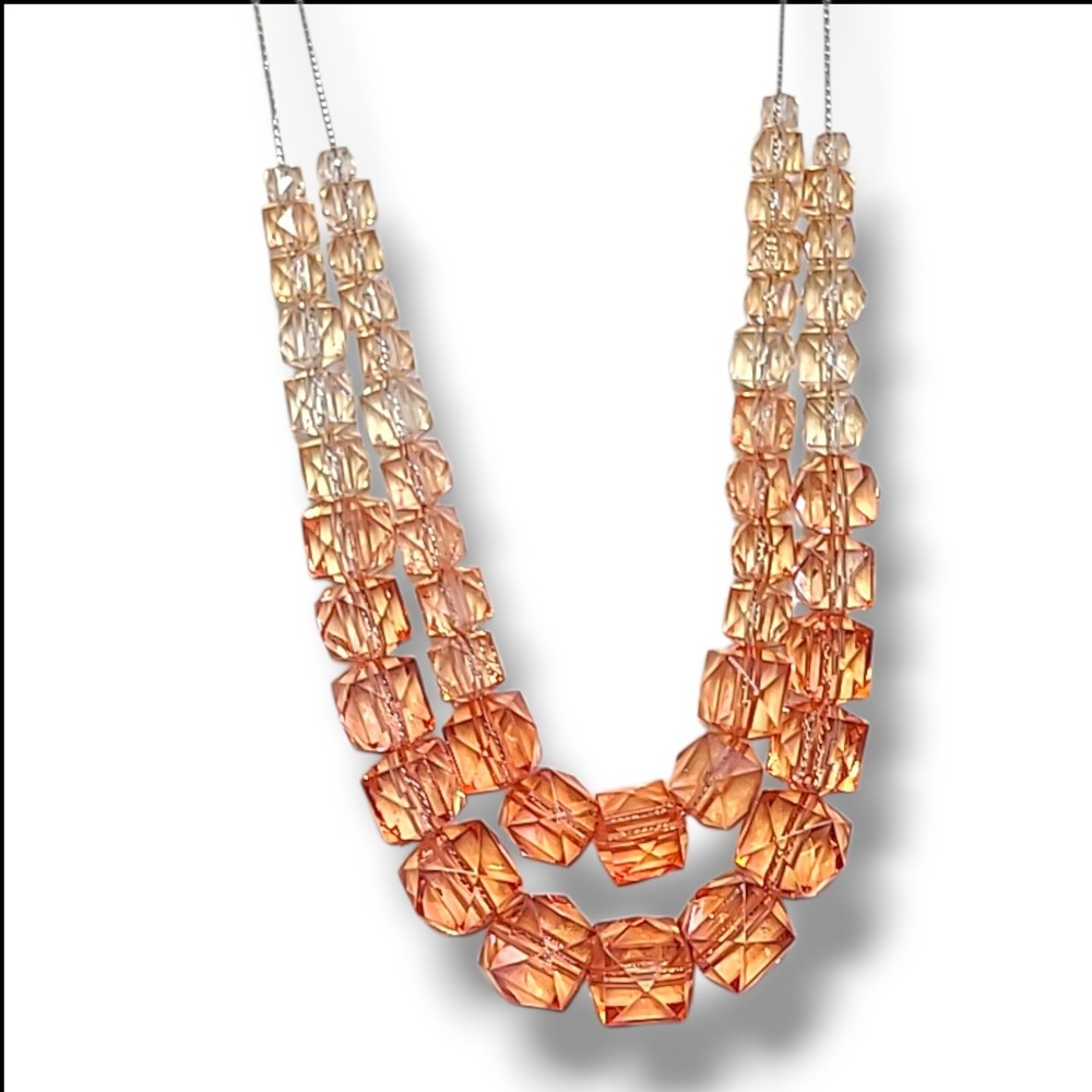 Ombre Peach Pink Acrylic Bead‎ 2 Strand Necklace Faceted Graduated 20"